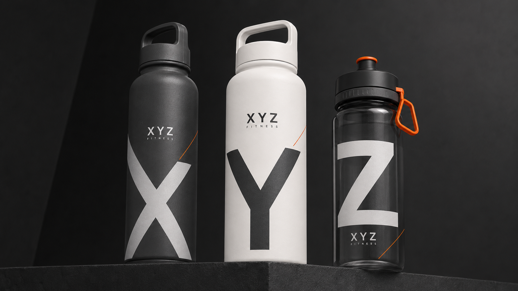 XYZ Fitness branded water bottles and shaker