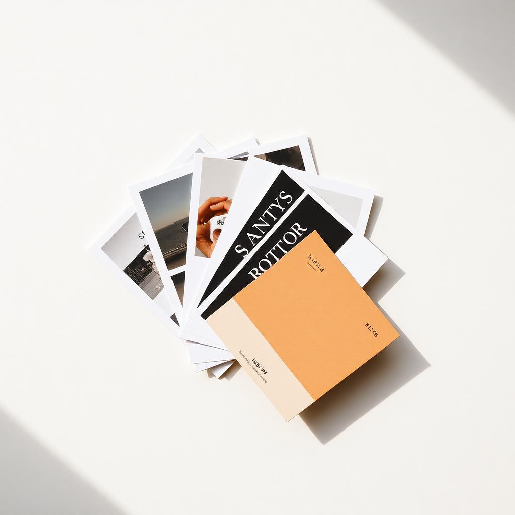 A fanned stack of printed brand templates on a paper background.