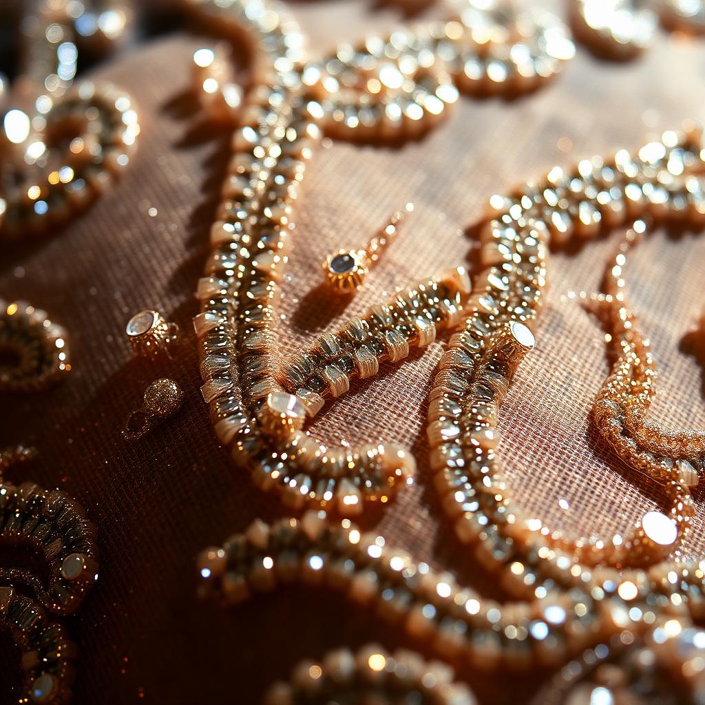 Close-up macro of sequin embroidery detail