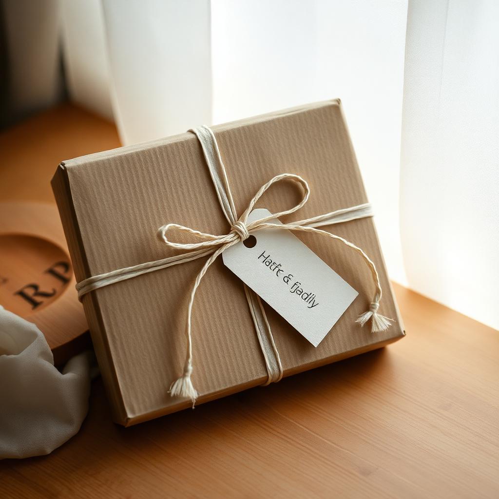 Kraft packaging box with cotton ribbon and fabric tag